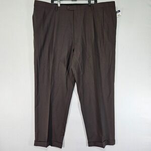 Austin Reed Men's Dress Pant Trousers Flex Pleated Cuffed Brown Poly Wool 50x32